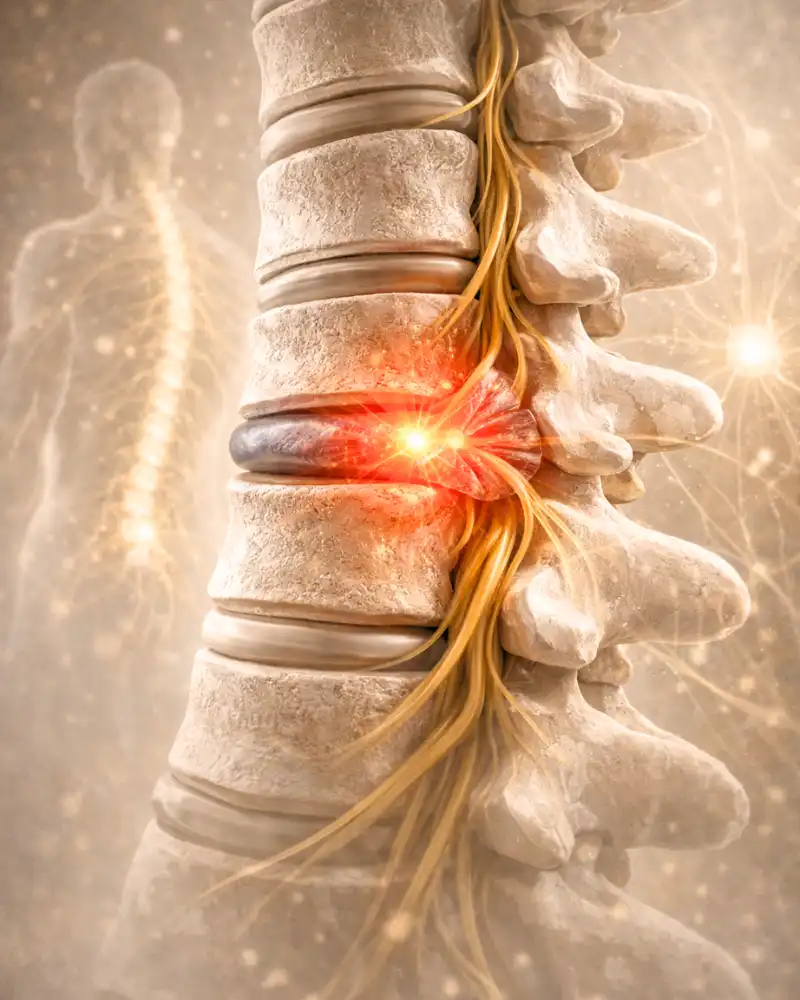 Bandscheibenvorfall mit Nervenkompression an der Wirbelsäule